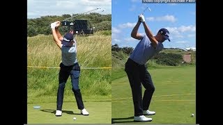 Justin Thomas golf swing  Long Iron faceon amp downtheline July 2017 [upl. by Arednaxela]